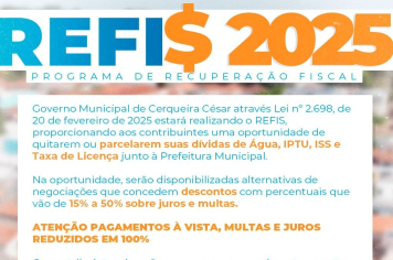 Prefeitura de Cerqueira César lança o REFIS 