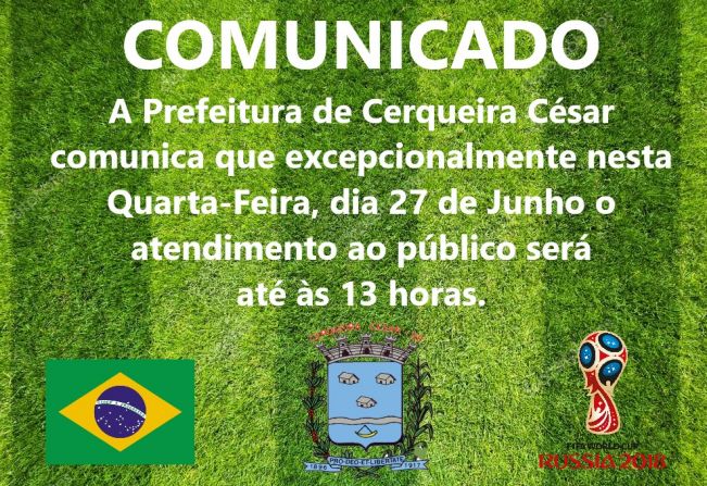 Prefeitura divulga horários de atendimento durante a Copa 